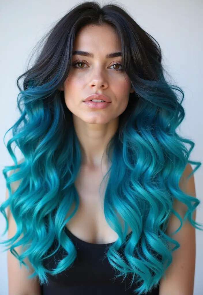 50 Trendy Two-Tone Hair Color Ideas for a Fresh Vibe 31 50 Trendy Two-Tone Hair Color Ideas for Curly Hair Types - 30. Aqua Blue and Jet Black