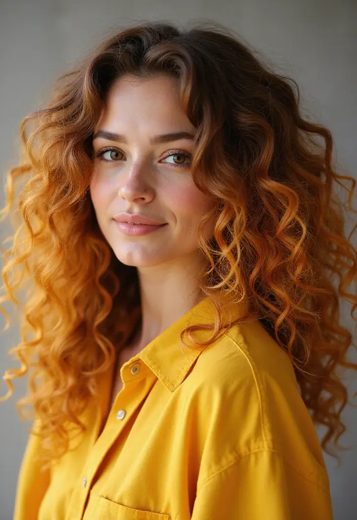 50 Trendy Two-Tone Hair Color Ideas for a Fresh Vibe 32 50 Trendy Two-Tone Hair Color Ideas for Curly Hair Types - 31. Sunflower Yellow and Chestnut Brown