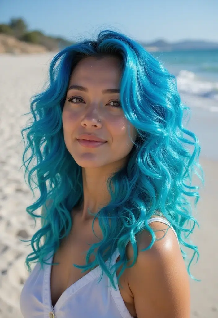 50 Trendy Two-Tone Hair Color Ideas for a Fresh Vibe 35 50 Trendy Two-Tone Hair Color Ideas for Curly Hair Types - 34. Ocean Blue and Aqua