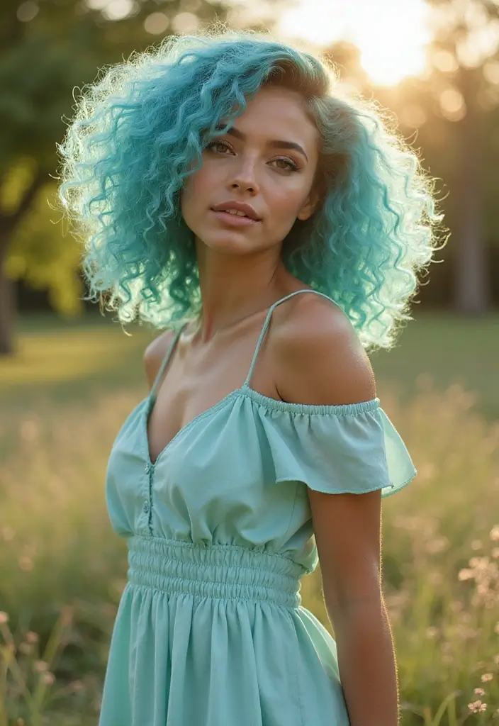 50 Trendy Two-Tone Hair Color Ideas for a Fresh Vibe 40 50 Trendy Two-Tone Hair Color Ideas for Curly Hair Types - 39. Bright Teal and Light Blue