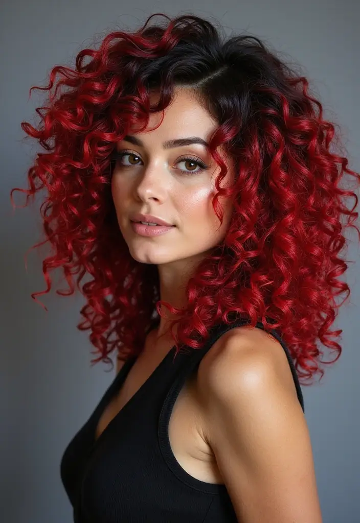 50 Trendy Two-Tone Hair Color Ideas for a Fresh Vibe 4 50 Trendy Two-Tone Hair Color Ideas for Curly Hair Types - 4. Fiery Red and Deep Black Curls