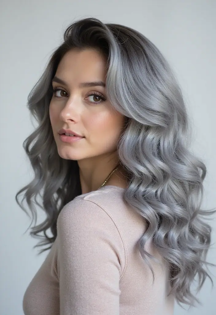 50 Trendy Two-Tone Hair Color Ideas for a Fresh Vibe 44 50 Trendy Two-Tone Hair Color Ideas for Curly Hair Types - 43. Cool Grey and Silver
