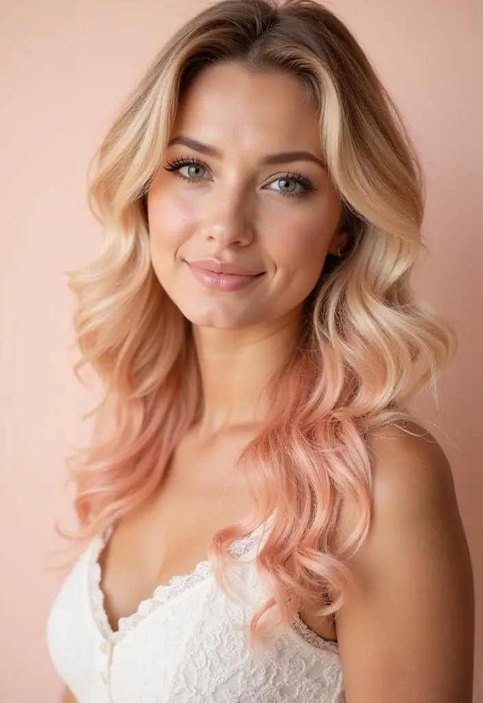 50 Trendy Two-Tone Hair Color Ideas for a Fresh Vibe 5 50 Trendy Two-Tone Hair Color Ideas for Curly Hair Types - 5. Soft Peach and Cream Highlights