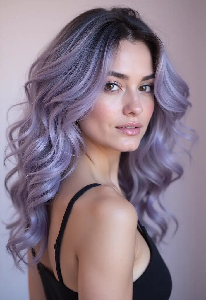 50 Trendy Two-Tone Hair Color Ideas for a Fresh Vibe 51 50 Trendy Two-Tone Hair Color Ideas for Curly Hair Types - 50. Silvery Lavender and Deep Plum