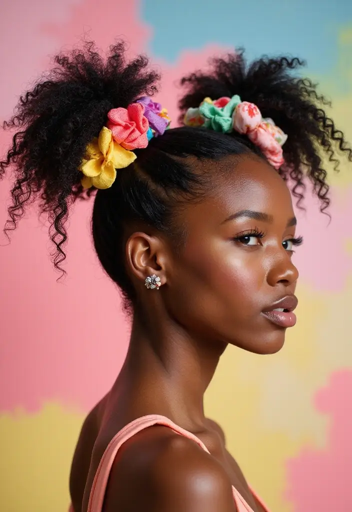 50 Two Buns Hairstyles for Black Natural Hair That Slay - 11. Puffy Buns