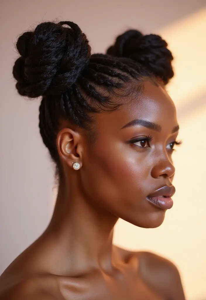 50 Two Buns Hairstyles for Black Natural Hair That Slay - 14. Box Braids Two Buns