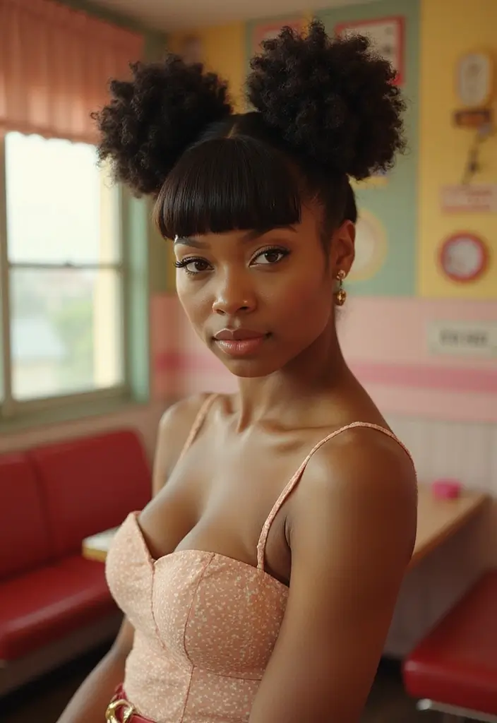 50 Two Buns Hairstyles for Black Natural Hair That Slay - 16. Retro Two Buns