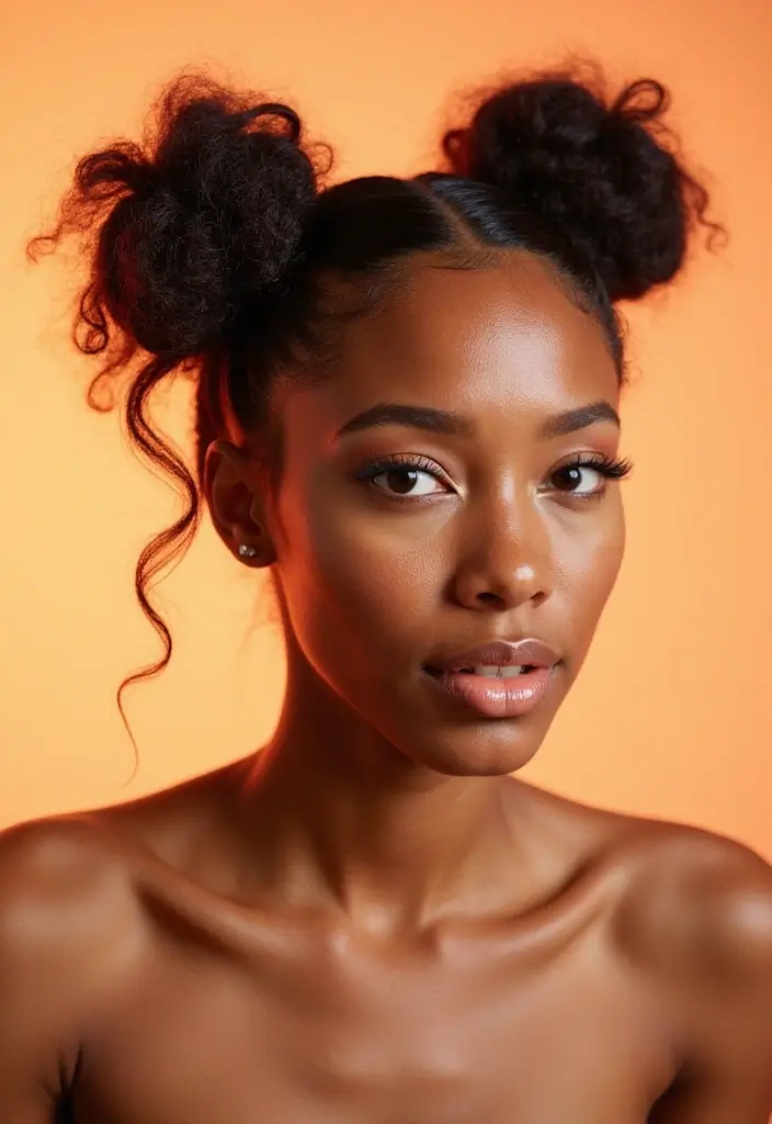 50 Two Buns Hairstyles for Black Natural Hair That Slay - 19. Side Buns