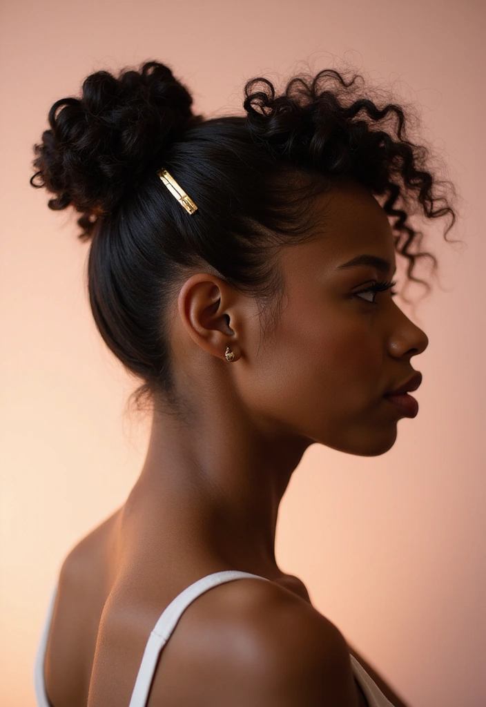 50 Two Buns Hairstyles for Black Natural Hair That Slay - 20. Two Buns with Loose Curls