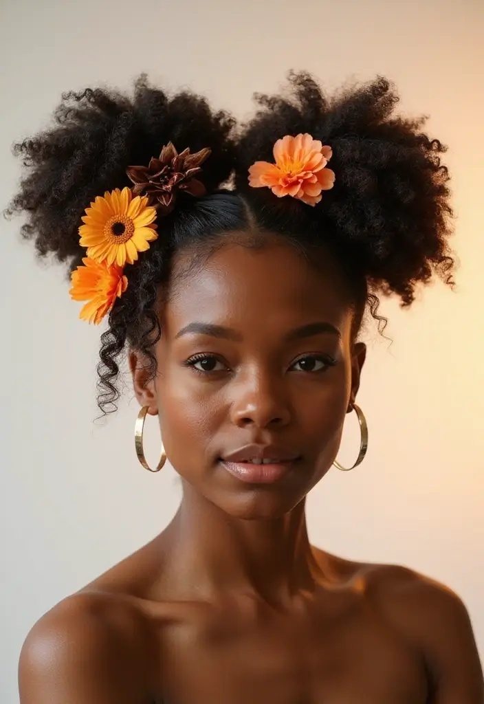 50 Two Buns Hairstyles for Black Natural Hair That Slay - 21. Decorative Two Buns