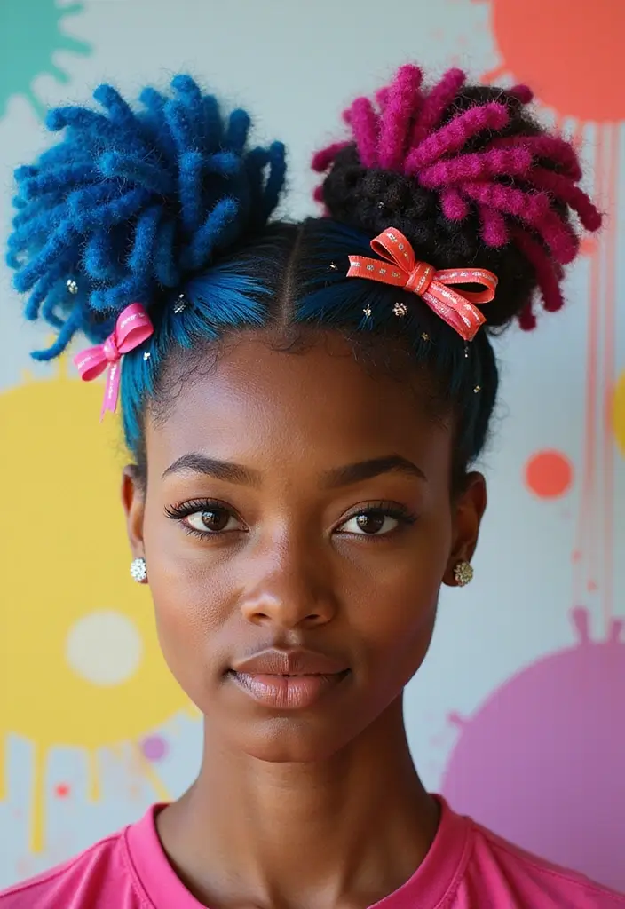 50 Two Buns Hairstyles for Black Natural Hair That Slay - 23. Funky Two Buns