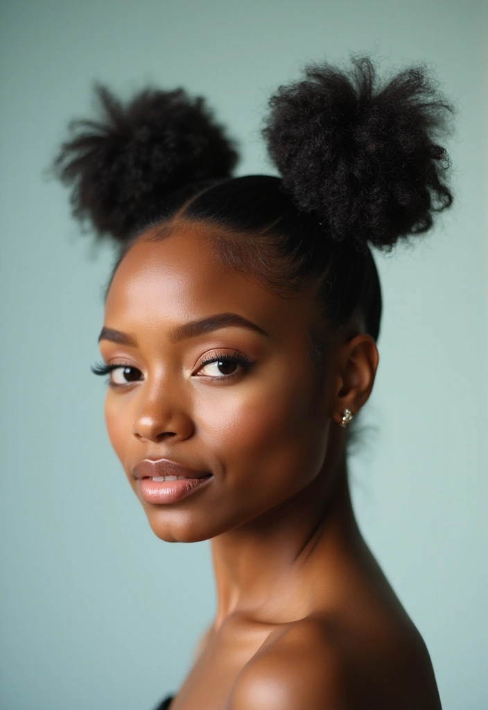50 Two Buns Hairstyles for Black Natural Hair That Slay - 24. Simple Two Buns