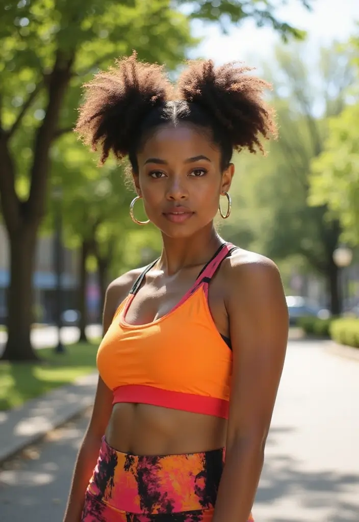50 Two Buns Hairstyles for Black Natural Hair That Slay - 25. Sporty Two Buns