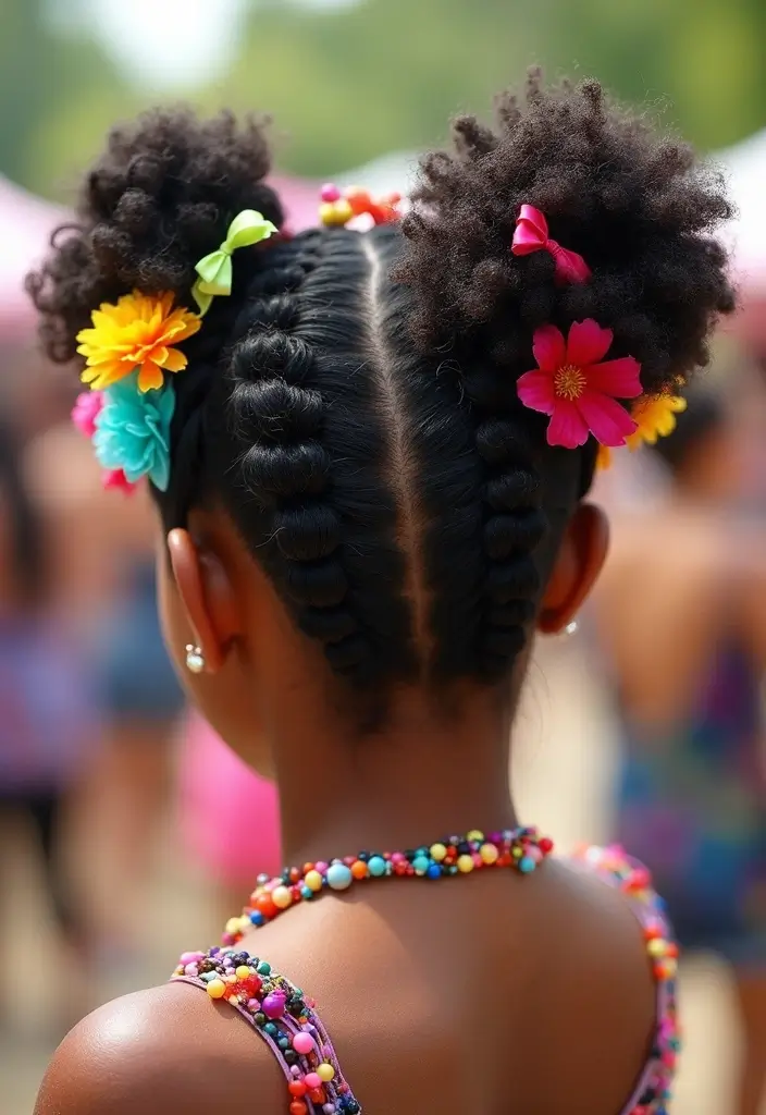 50 Two Buns Hairstyles for Black Natural Hair That Slay - 26. Festival Two Buns