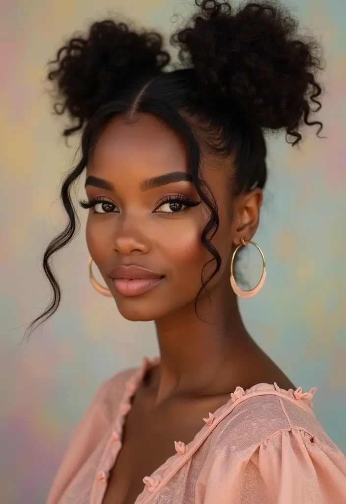 50 Two Buns Hairstyles for Black Natural Hair That Slay - 27. Romantic Two Buns