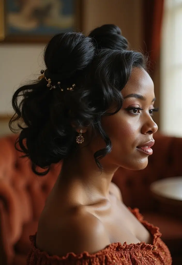 50 Two Buns Hairstyles for Black Natural Hair That Slay - 30. Vintage Two Buns