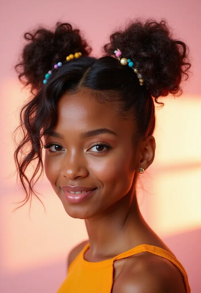 50 Two Buns Hairstyles for Black Natural Hair That Slay - 31. Flirty Two Buns