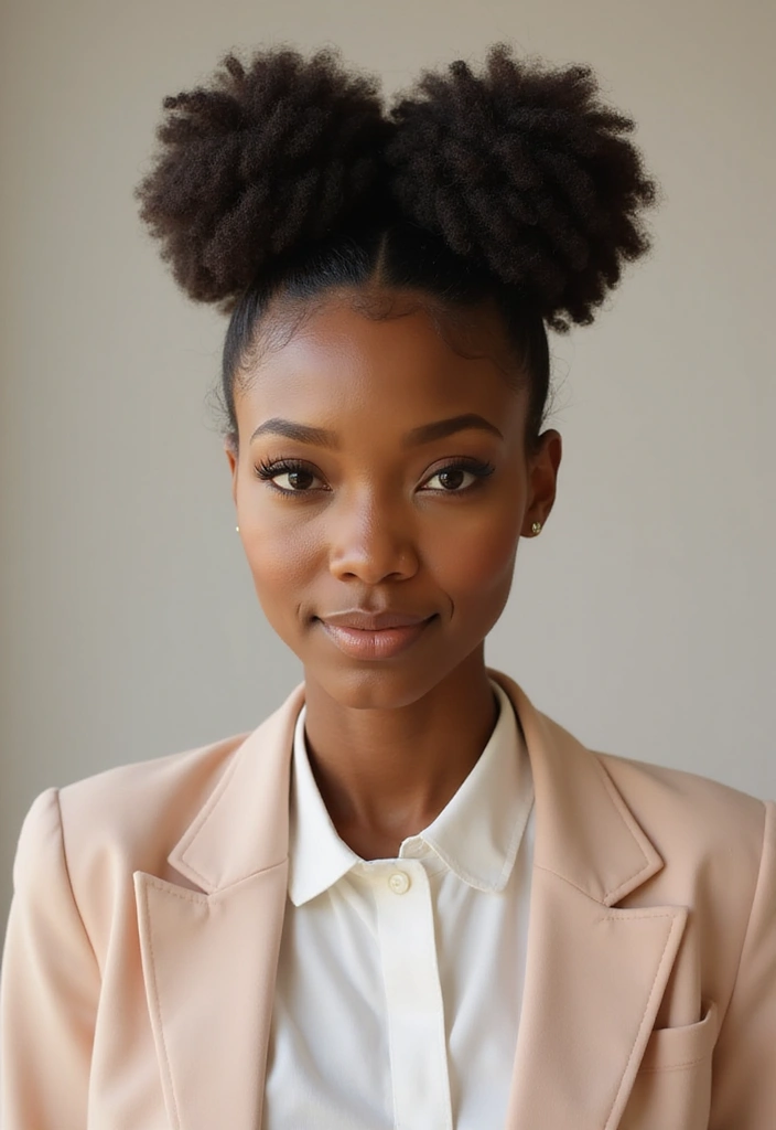 50 Two Buns Hairstyles for Black Natural Hair That Slay - 32. Classy Two Buns