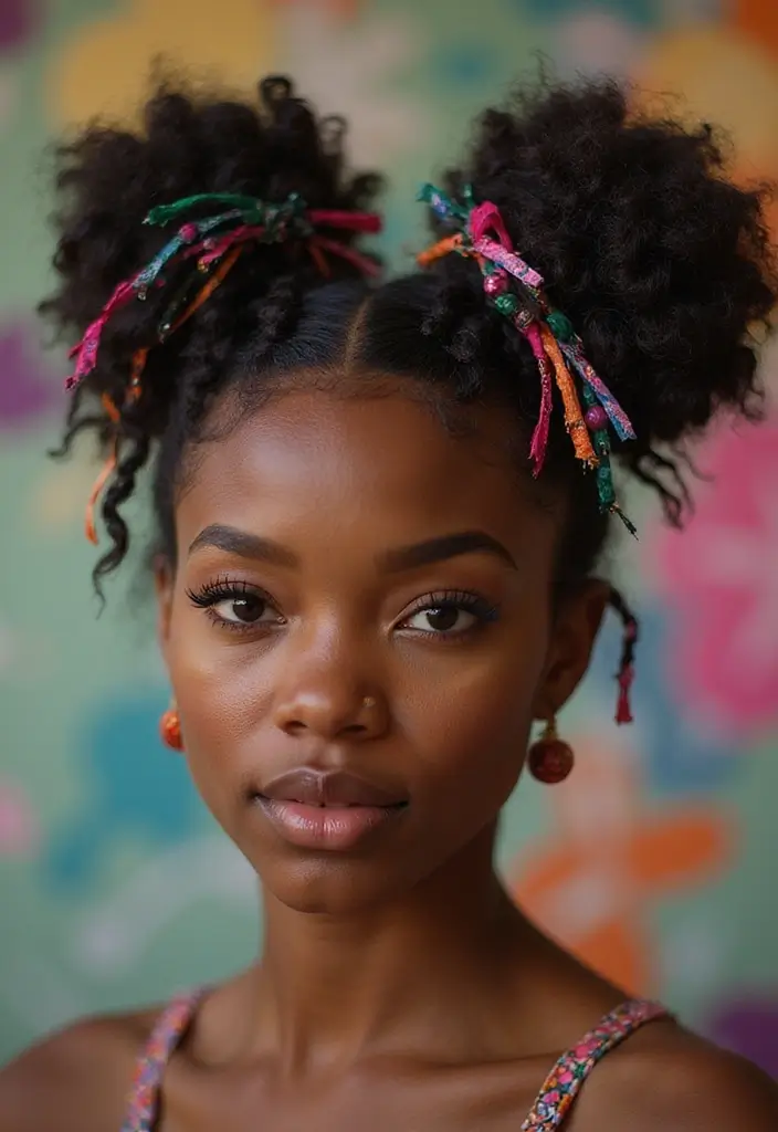 50 Two Buns Hairstyles for Black Natural Hair That Slay - 35. Artistic Two Buns