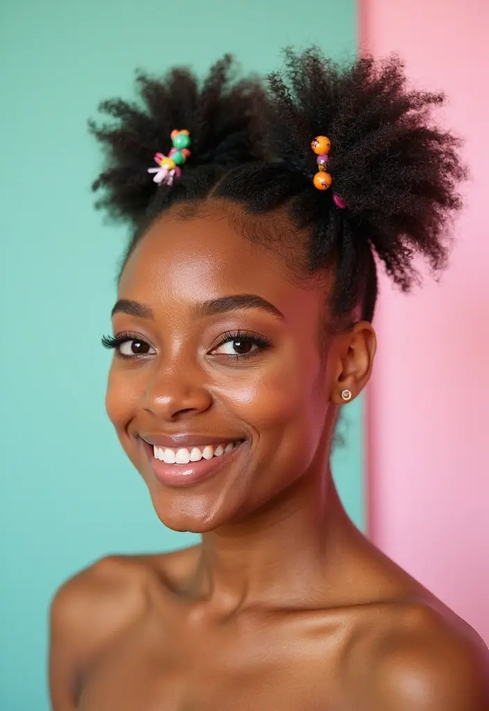 50 Two Buns Hairstyles for Black Natural Hair That Slay - 37. Cute Mini Buns