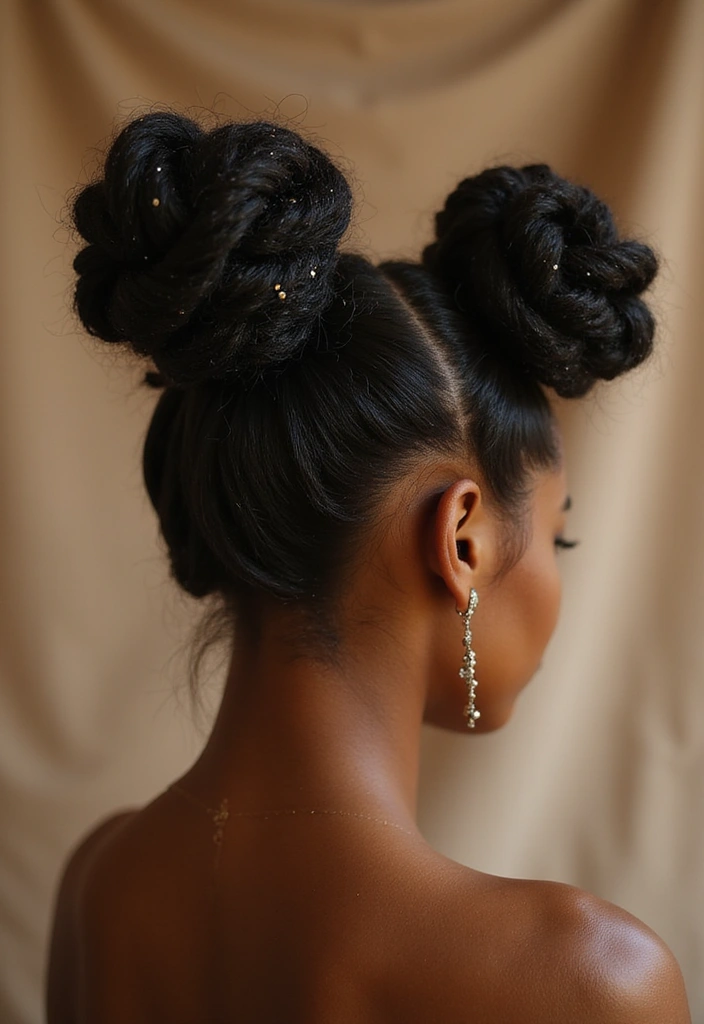 50 Two Buns Hairstyles for Black Natural Hair That Slay - 38. Two Buns with a Twist