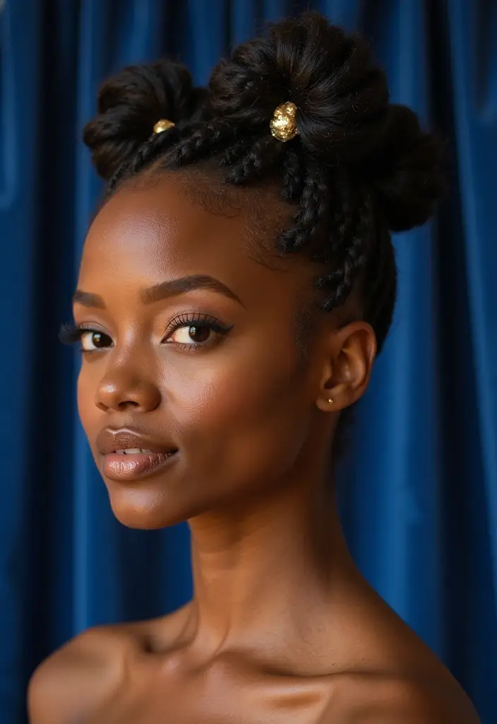 50 Two Buns Hairstyles for Black Natural Hair That Slay - 41. Twisted Crown Buns
