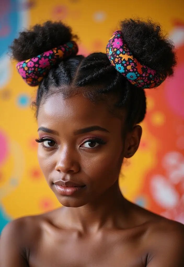 50 Two Buns Hairstyles for Black Natural Hair That Slay - 44. Funky Patterns in Two Buns