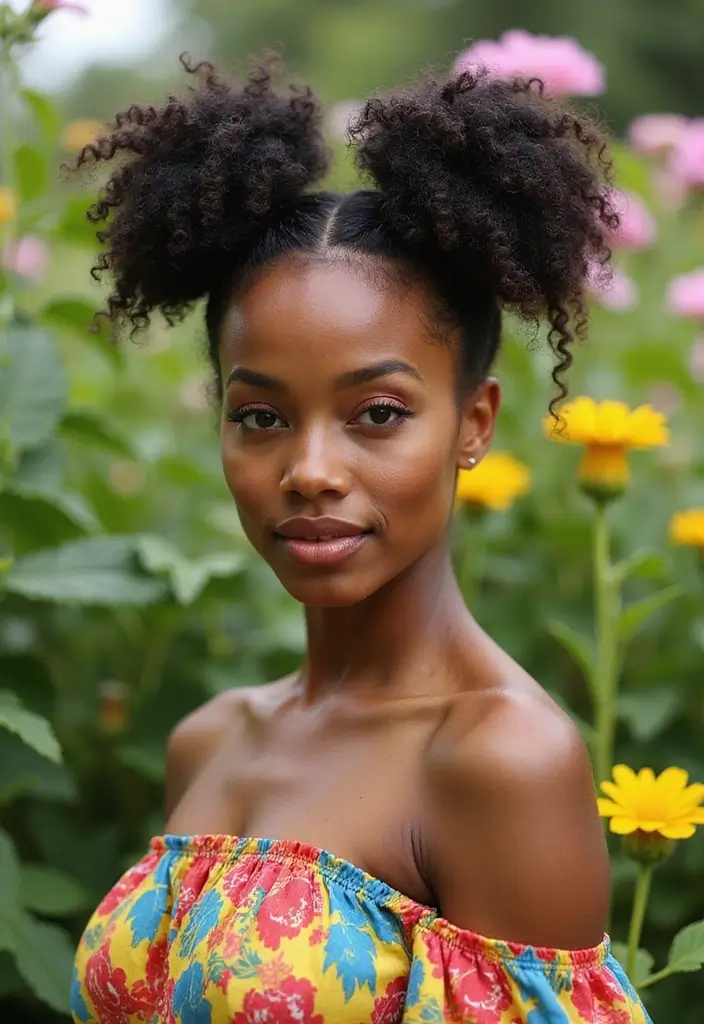 50 Two Buns Hairstyles for Black Natural Hair That Slay - 49. Bouncy Two Buns