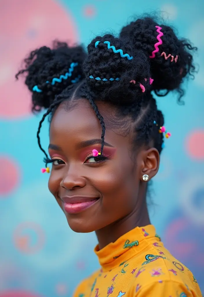 50 Two Buns Hairstyles for Black Natural Hair That Slay - 8. Futuristic Space Buns