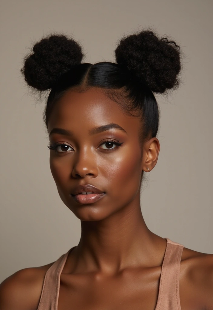 50 Two Buns Hairstyles for Black Natural Hair That Slay - 9. Elegant Low Buns