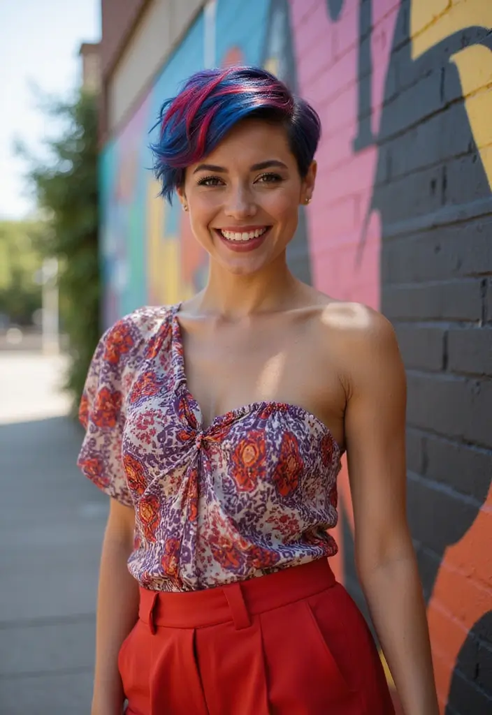 50 Very Short Hairstyles for Women That Are Chic and Bold - 39. Funky Pixie with Color Blast
