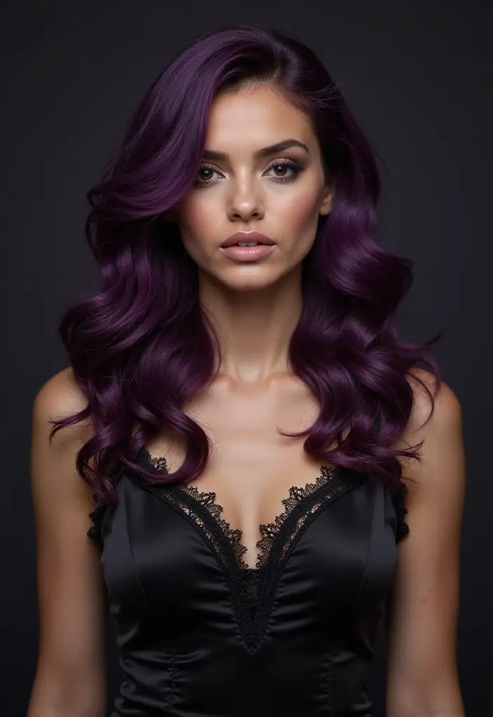 50 Vivid Hair Color Ideas That Turn Heads Instantly 9 50 Vivid Hair Color Ideas That Turn Heads Instantly - 9. Dark Purple Elegance